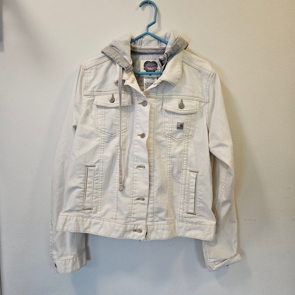 Carhartt Detroit Denim Jacket Antique White Hooded Stripe Lining XXL